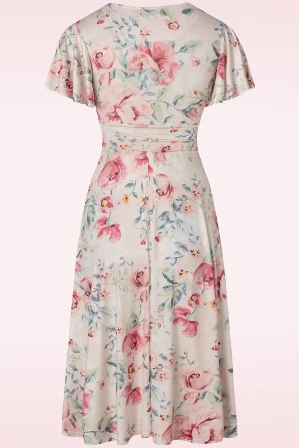 Irene Flower Overslagswingjurk In Zijdeachtig Creme-Vintage Chic for Topvintage Discount