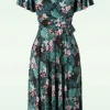 Irene Tropische Gebloemde Overslagswingjurk In Zwart-Vintage Chic for Topvintage Best Sale