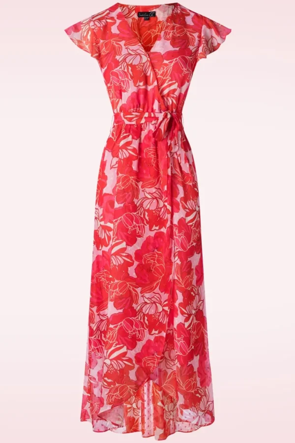 Isla Flower Maxi Jurk In Roze En Rood-Smashed Lemon Outlet