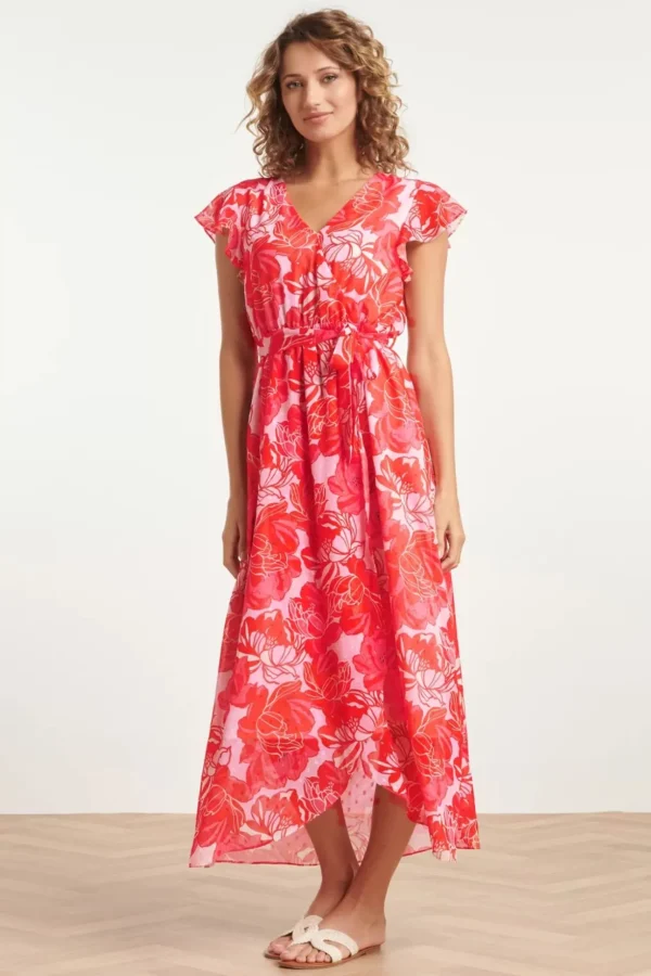 Isla Flower Maxi Jurk In Roze En Rood-Smashed Lemon Outlet