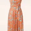 Jane Leaf Swing Jurk In Blauw En Oranje-Vintage Chic for Topvintage Fashion