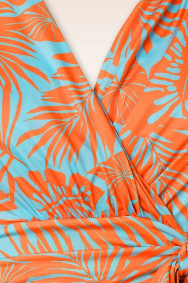 Jane Leaf Swing Jurk In Blauw En Oranje-Vintage Chic for Topvintage Fashion