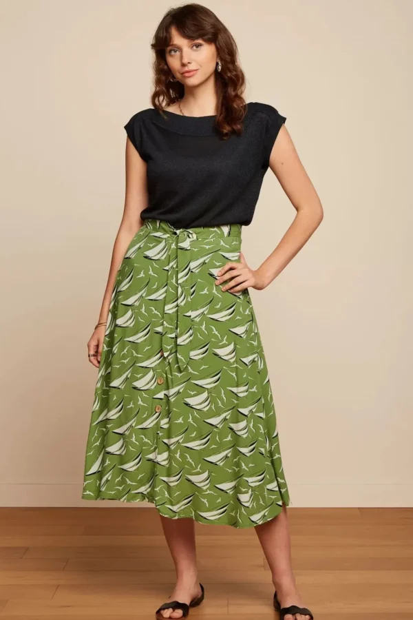 Judy Midi Rok Bateau In Woodbine Groen-King Louie Fashion