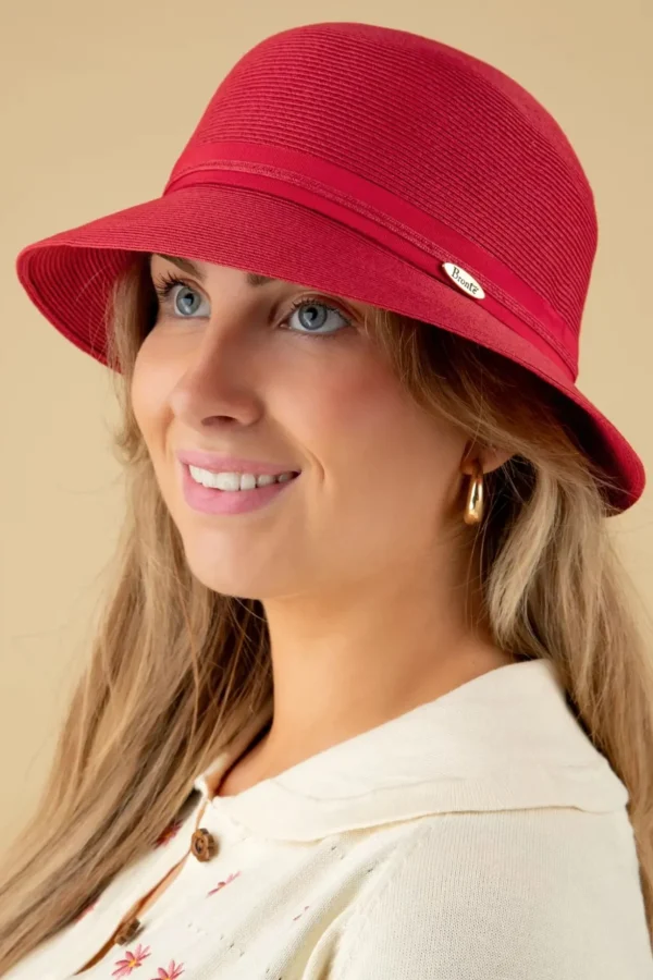 Julia Straw Cloche Hoed In Rood-Brontu00e9 Sale