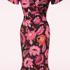 Katie Floral Pencil Jurk In Zwart En Roze-Vintage Chic for Topvintage Best Sale