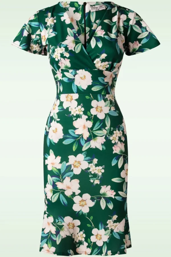 Katie Floral Pencil Jurk In Groen-Vintage Chic for Topvintage Hot