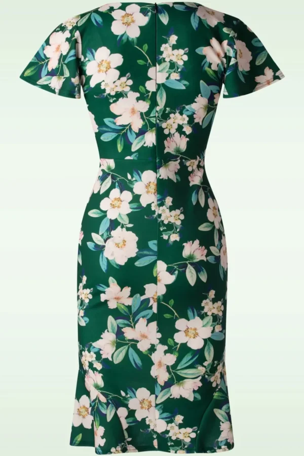 Katie Floral Pencil Jurk In Groen-Vintage Chic for Topvintage Hot