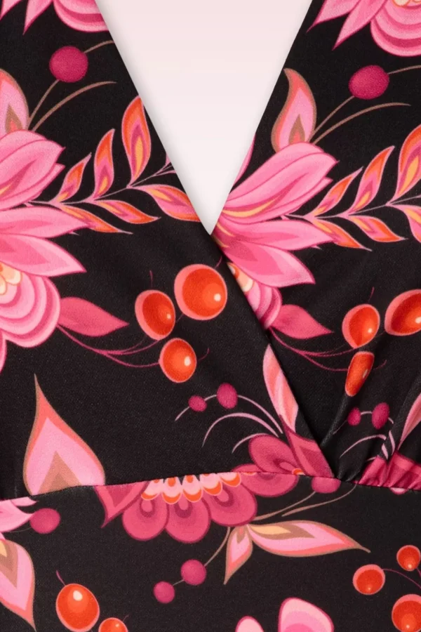 Katie Floral Pencil Jurk In Zwart En Roze-Vintage Chic for Topvintage Best Sale