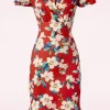 Katie Penciljurk Met Bloemenprint In Warm Rood-Vintage Chic for Topvintage Shop