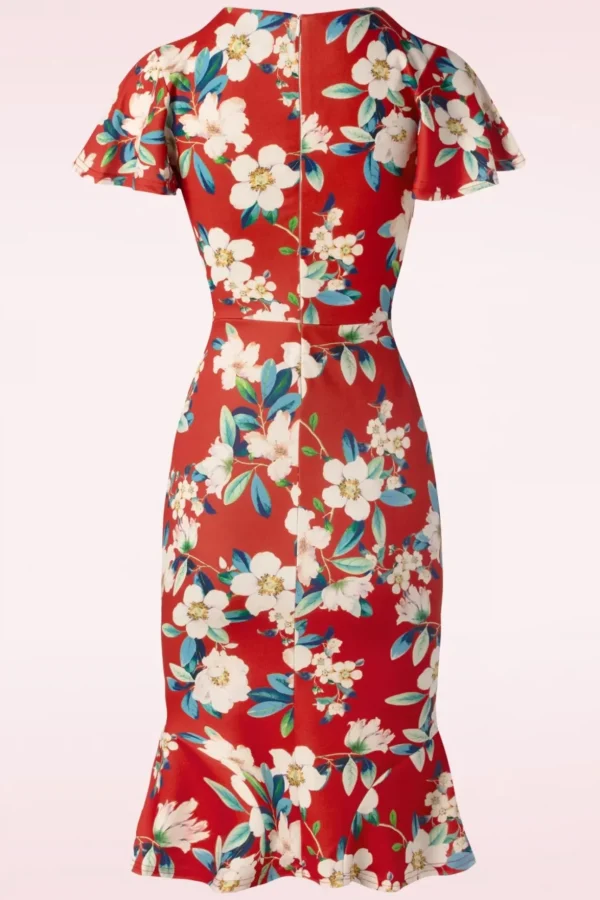 Katie Penciljurk Met Bloemenprint In Warm Rood-Vintage Chic for Topvintage Shop