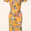 Katie Tropical Pencil Jurk In Mosterd-Vintage Chic for Topvintage Discount