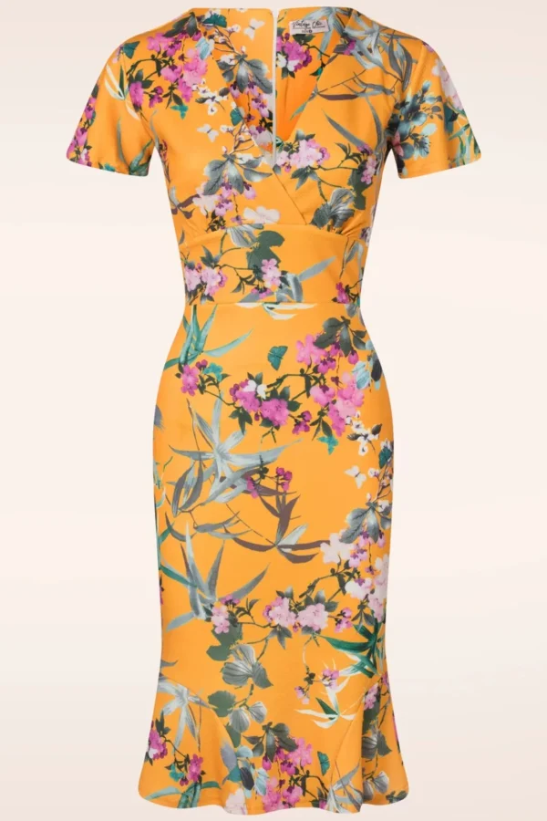 Katie Tropical Pencil Jurk In Mosterd-Vintage Chic for Topvintage Discount