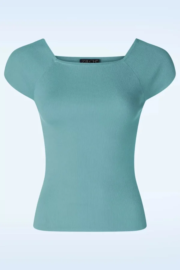 Kaylie Top In Porselein Blauw-Zilch Shop