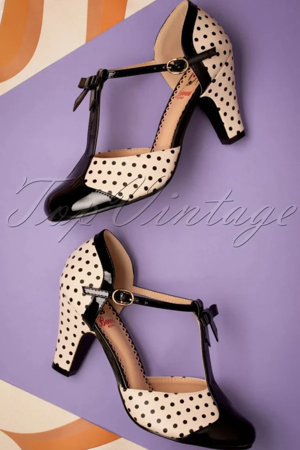 Kelly Lee T-Strap Pumps In Zwart En Blush-Banned Retro Store