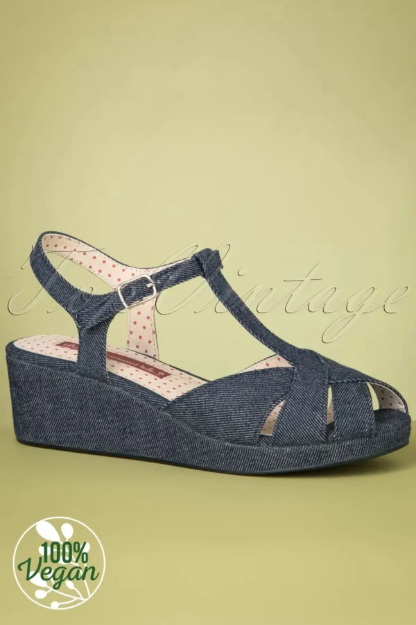 Kira Sandalen Met Sleehak In Denimblauw-B.A.I.T. Fashion