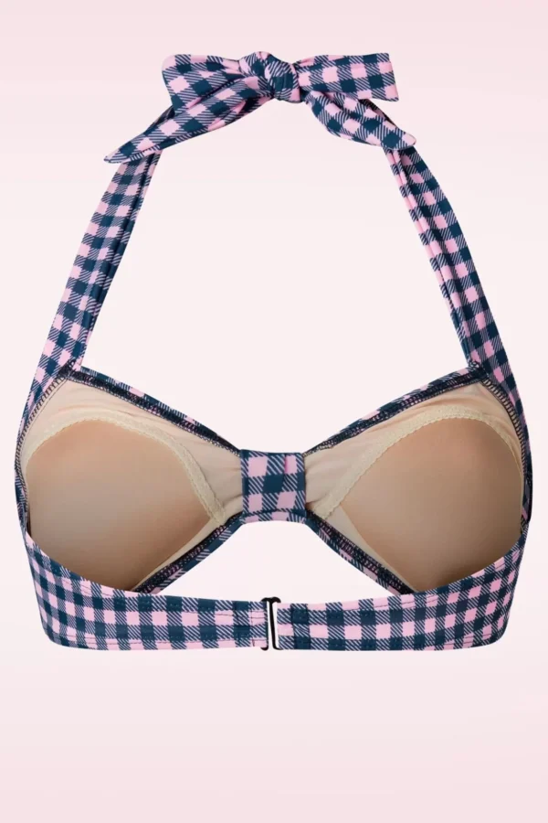 Klassieke Gingham Bikinitop In Roze En Blauw-Esther Williams Store