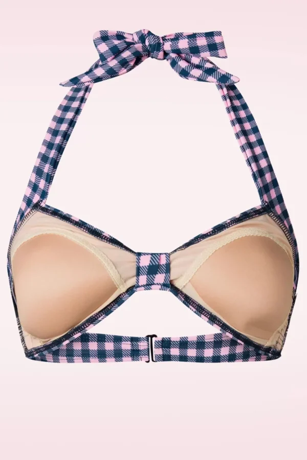 Klassieke Gingham Bikinitop In Roze En Blauw-Esther Williams Store