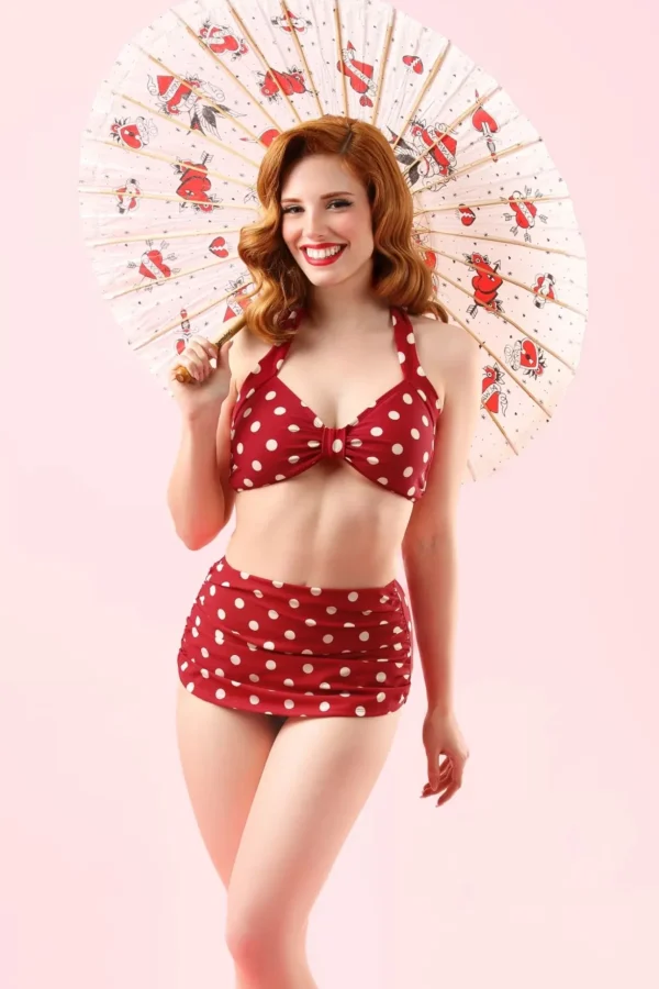 Klassieke Polka-Bikinibroek In Rood En Wit-Esther Williams Flash Sale