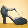 Lacey Art Deco T-Strap Pumps In Mat Marineblauw-B.A.I.T. Best Sale