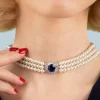 Lady Diana Parel Choker Ketting In Saffierblauw-Lovely Shop