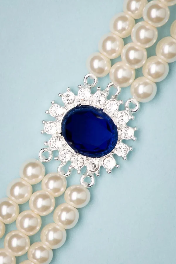 Lady Diana Parel Choker Ketting In Saffierblauw-Lovely Shop