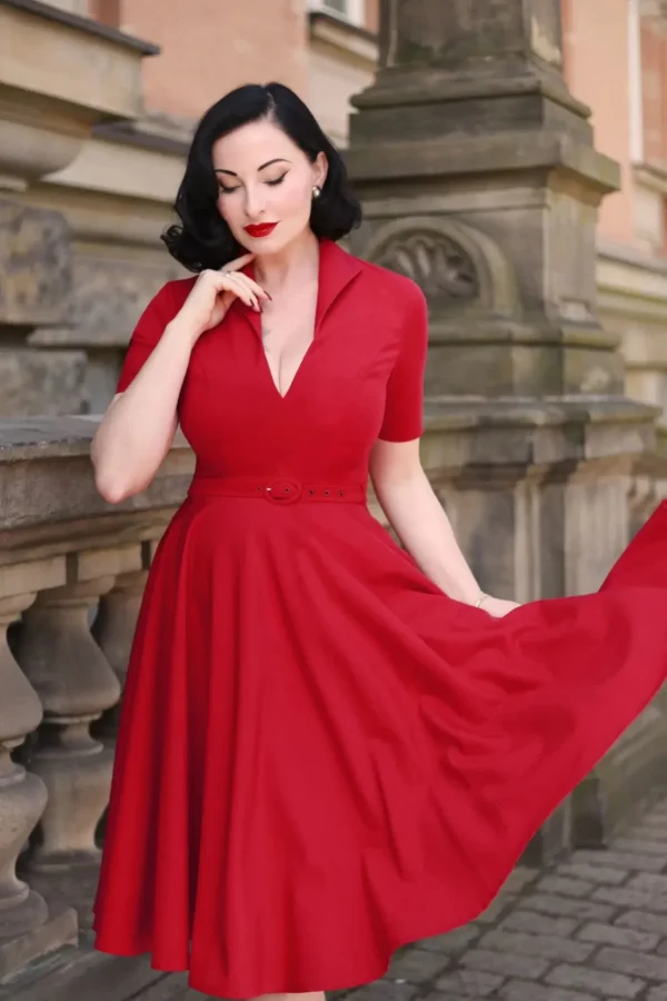 Laura Lee Swing Jurk In Rood-Vintage Diva Sale