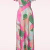 Laurie Maxi Jurk In Multi Pastle Leaves-Vintage Chic for Topvintage Hot