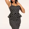 Lilla Polka Peplum Pencil Jurk In Zwart-Collectif Clothing Shop