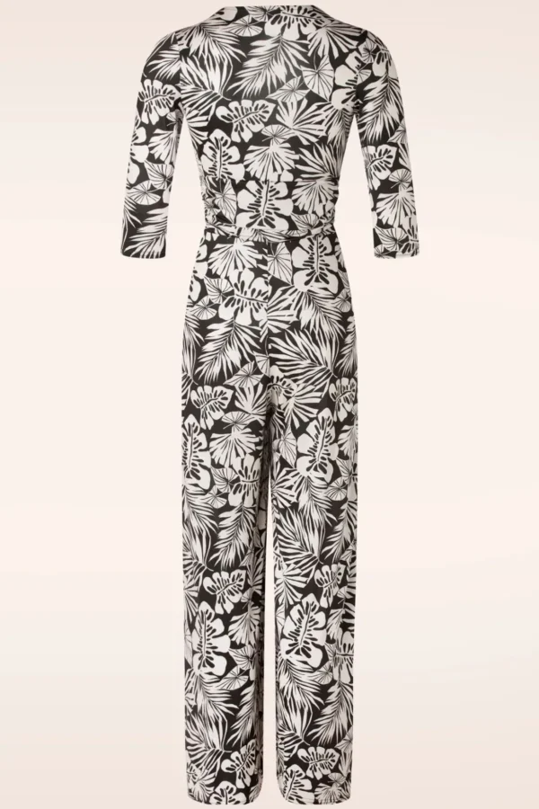 Lina Leaf Print Jumpsuit In Zwart-Vintage Chic for Topvintage Shop