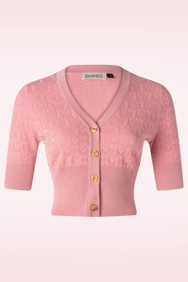 Love Heart Cardigan In Poederroze-Banned Retro Flash Sale