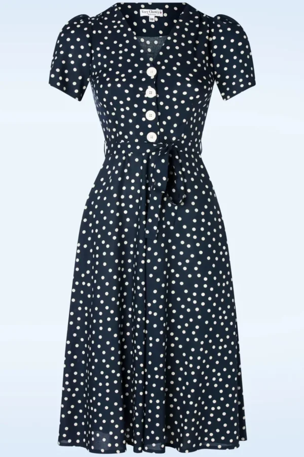 Magnolia Polka Dot Jurk In Marineblauw-Very Cherry Cheap