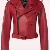 Marlon Leren Biker Jas In Rood-Queen Kerosin Outlet