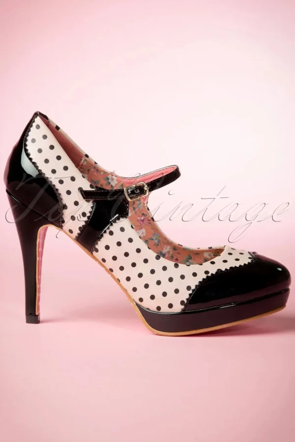 Mary Jane Pumps In Zwart En Beige Roze-Banned Retro Cheap