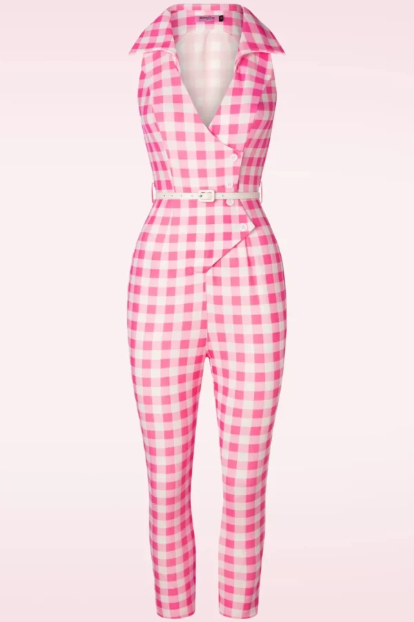 Midge Gingham Jumpsuit In Roze-Rebel Love Clothing Sale