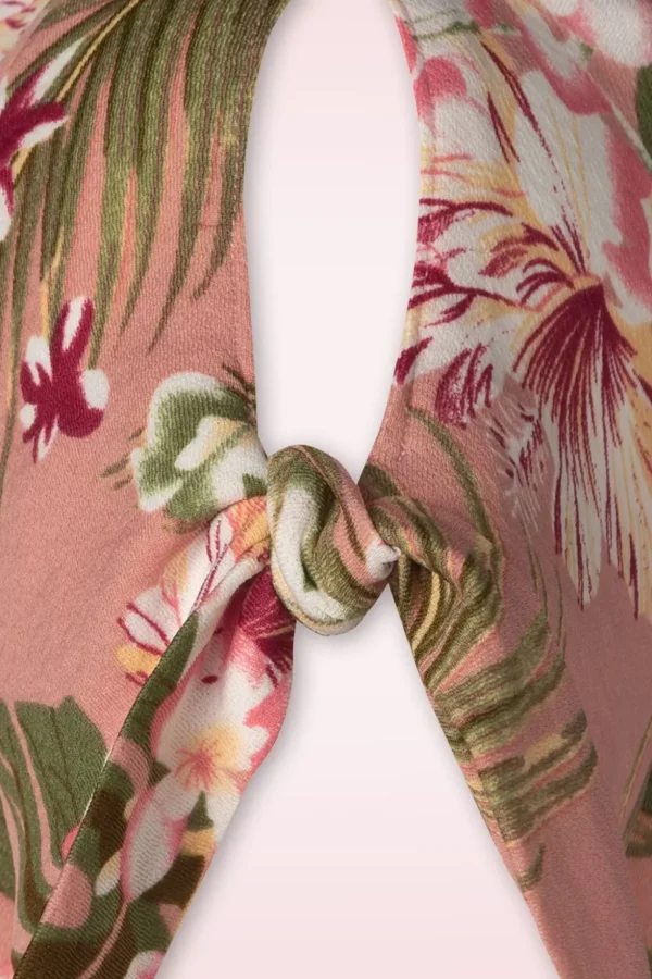 Midi-Jurk Met Tropische Bloemen In Roze-Vixen Store