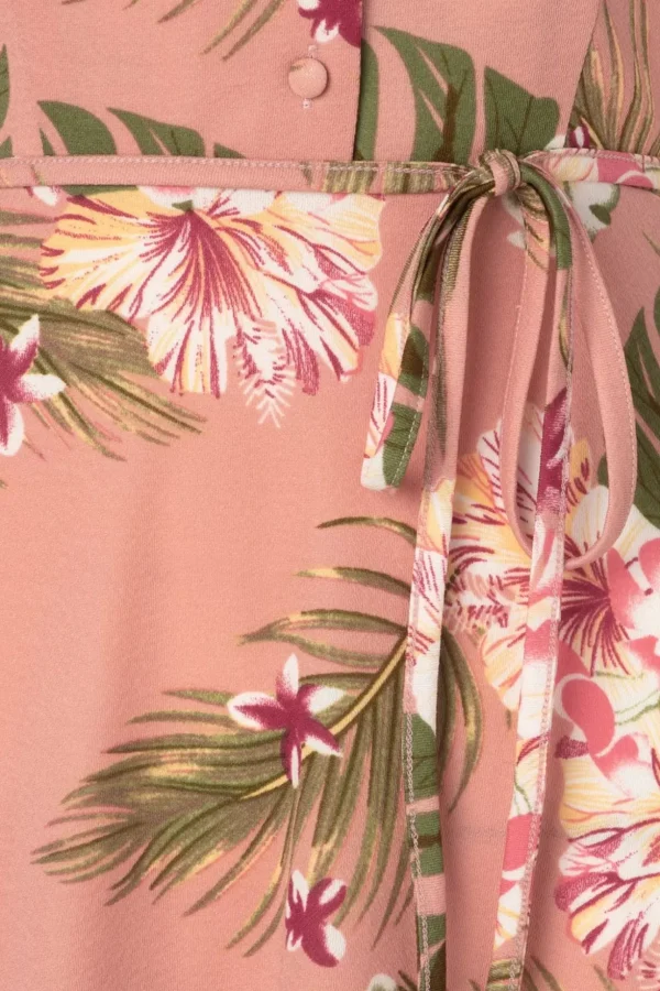 Midi-Jurk Met Tropische Bloemen In Roze-Vixen Store