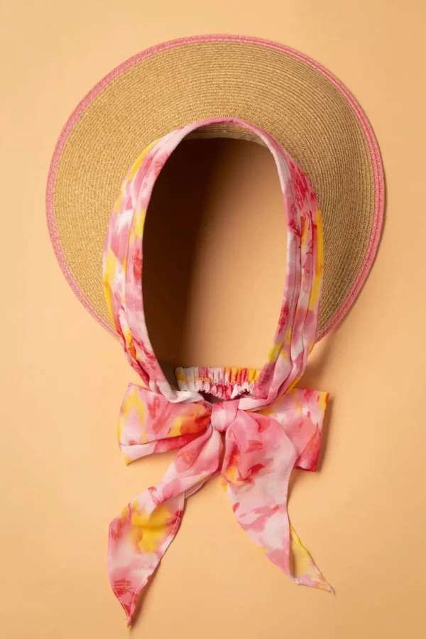 Misha Straw Visor Hoed In Beige En Roze-Amici Store