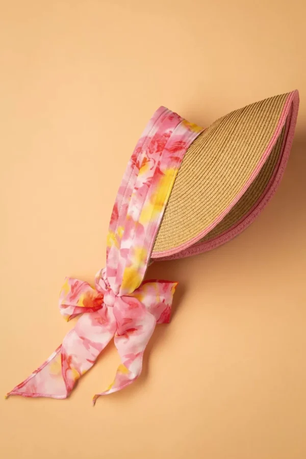 Misha Straw Visor Hoed In Beige En Roze-Amici Store