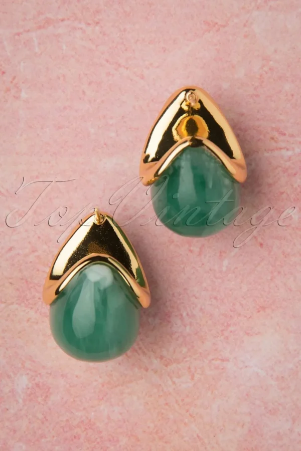 Molly Oorbellen In Goud En Groen-Topvintage Boutique Collection Online