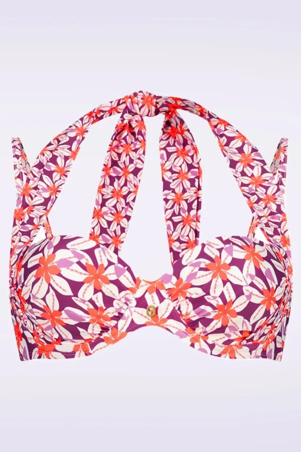 Multiway Summer Flowers Bikinitop In Paars-TC Beach Shop