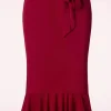 Naomi Ruffle Pencil Rok In Rood-Vintage Chic for Topvintage New