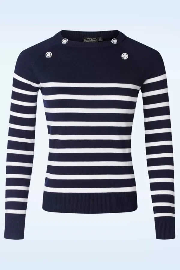 Nautical Stripe Sweater In Marineblauw-Vixen Cheap