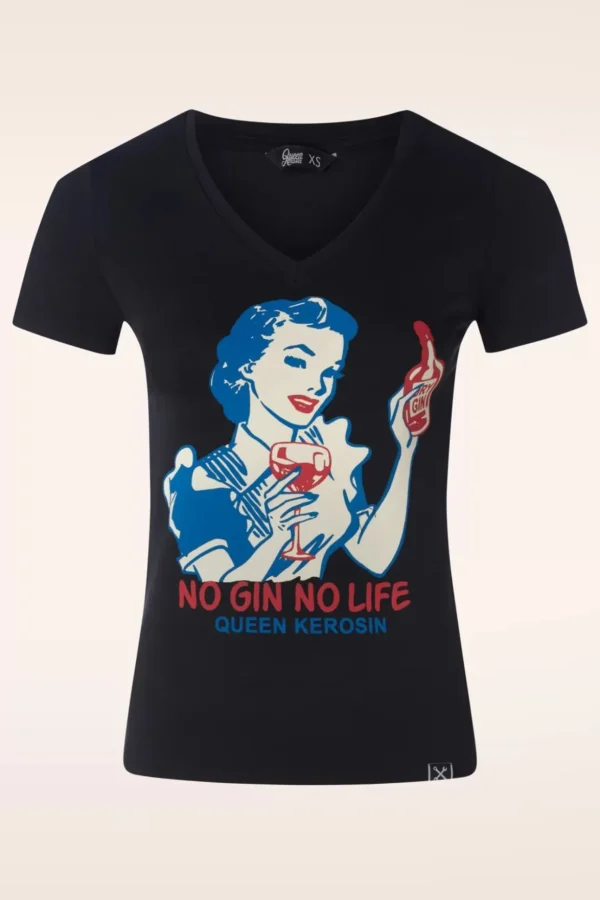 No Gin No Life T-Shirt In Zwart-Queen Kerosin Store