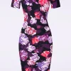 Noa Floral Pencil Jurk In Paars En Rood-Vintage Chic for Topvintage Outlet