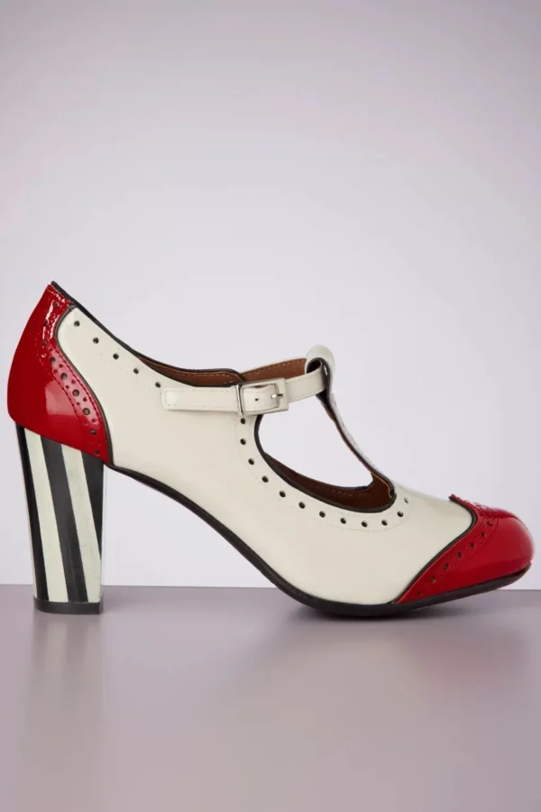 Ojo T-Strap Pumps In Creme En Rood-Nemonic Discount