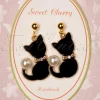 Parel Kat Drop Oorbellen In Goud-Sweet Cherry New