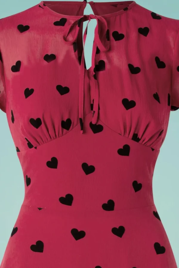 Peppa Chiffon Hearts Tea Jurk In Frambozenrood-Vixen Shop