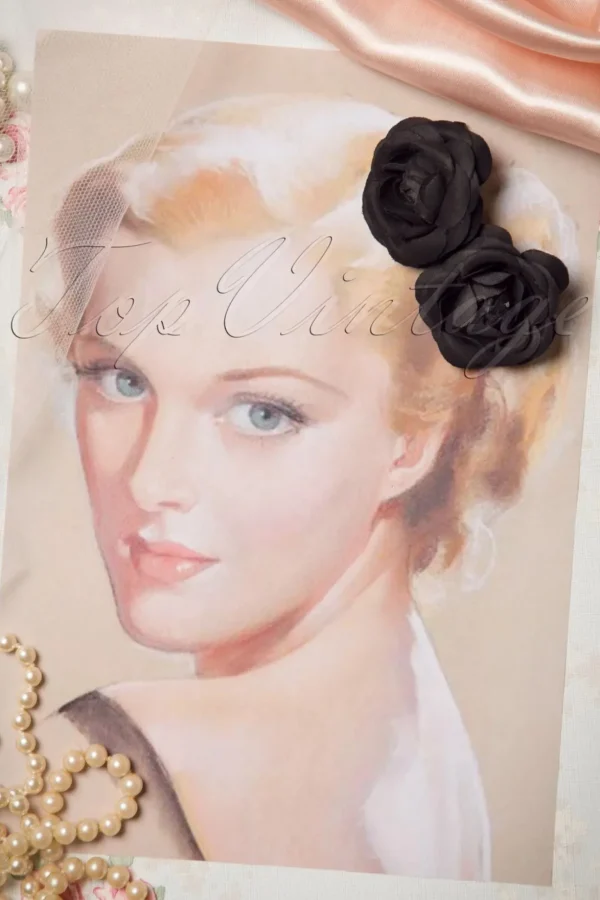 Pin-Up Paar Zwarte Bloem Haarclips-ZaZoo Cheap