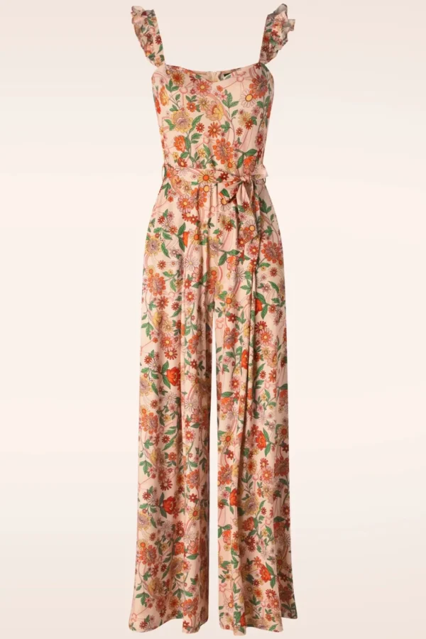 Rainbow Floral Print Jumpsuit In Licht Roze-Vixen Best Sale