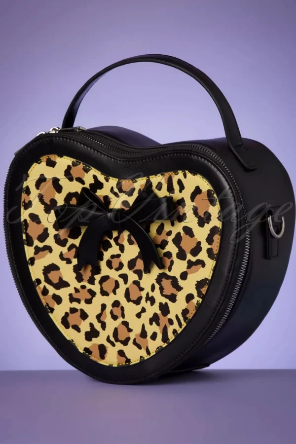 Rockabilly Heart Handtas In Zwart En Leopard-Banned Retro Online